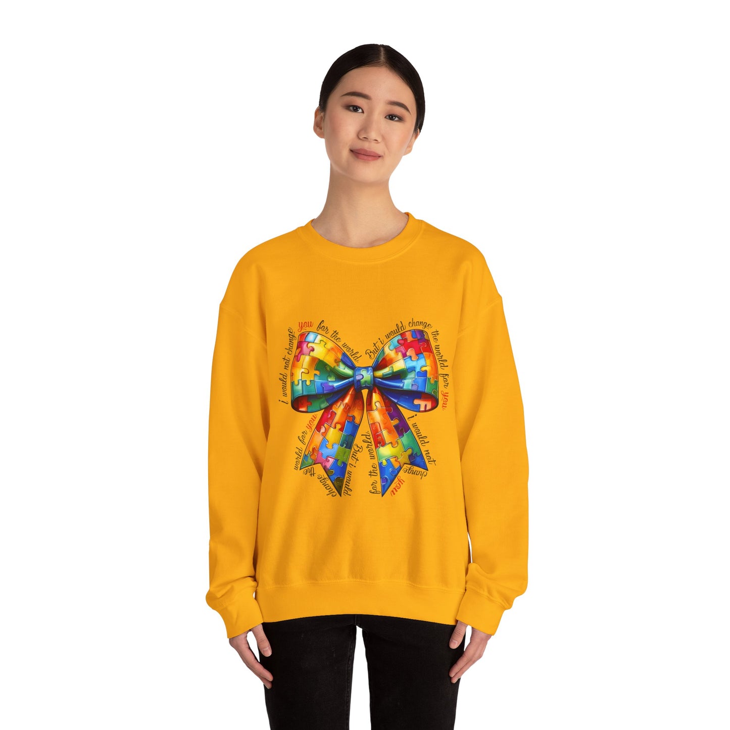 Colorful Puzzle Bow Sweatshirt - Autism Awareness Unisex Sweatshirt