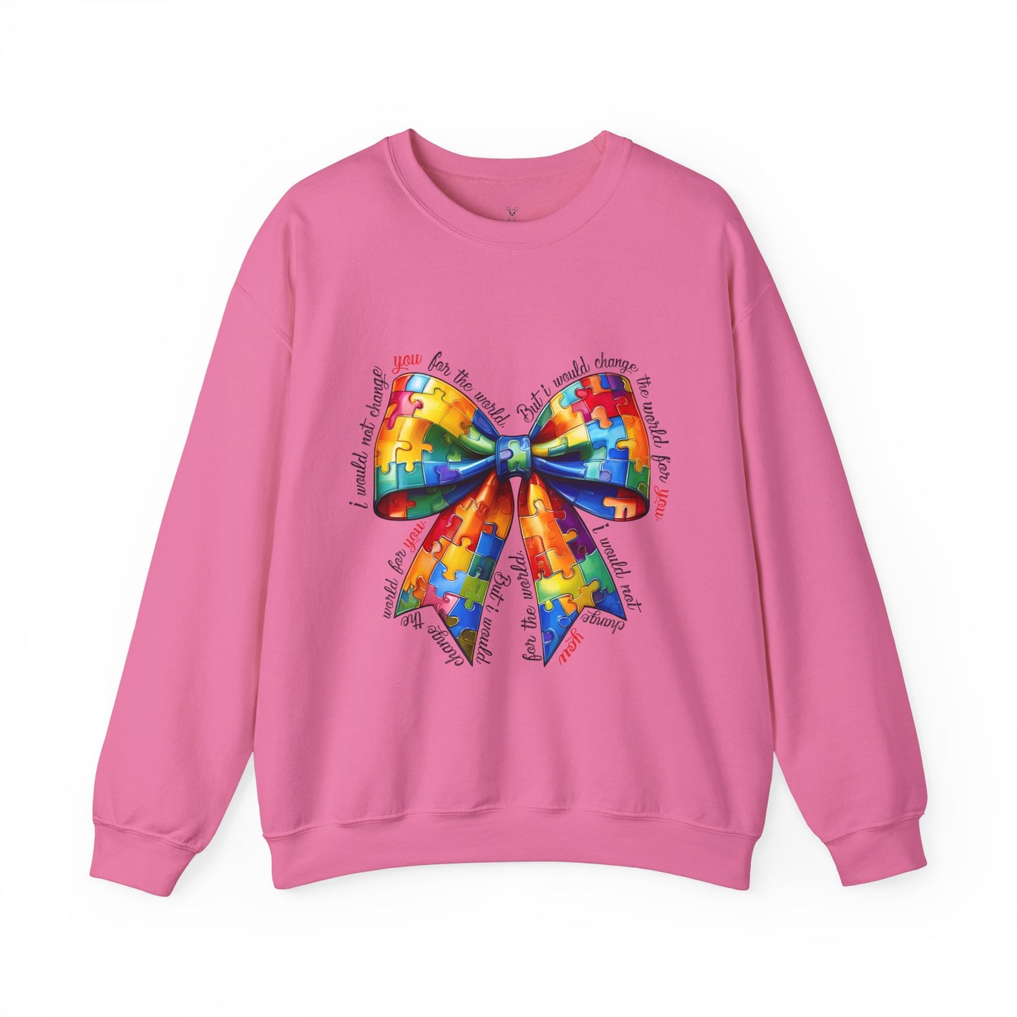 Colorful Puzzle Bow Sweatshirt - Autism Awareness Unisex Sweatshirt