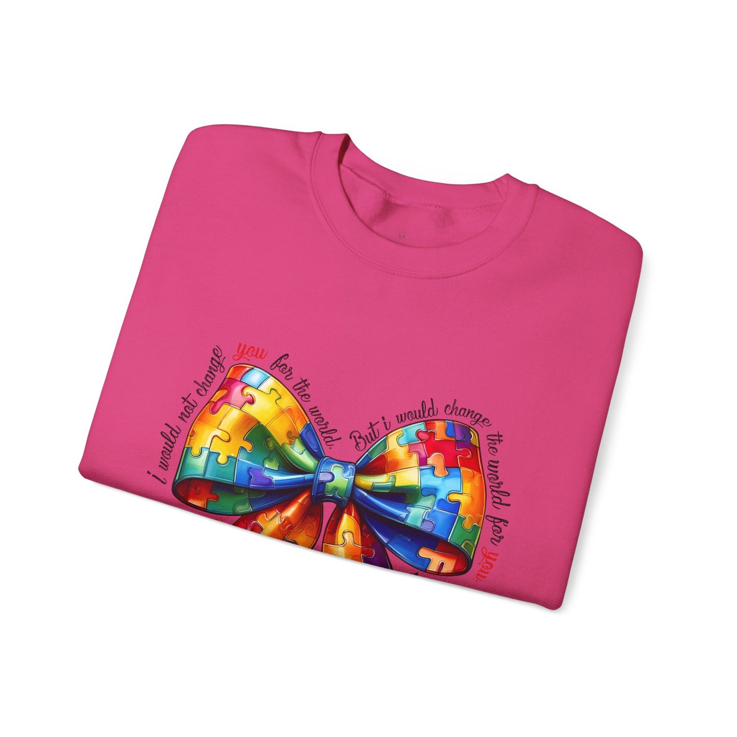 Colorful Puzzle Bow Sweatshirt - Autism Awareness Unisex Sweatshirt