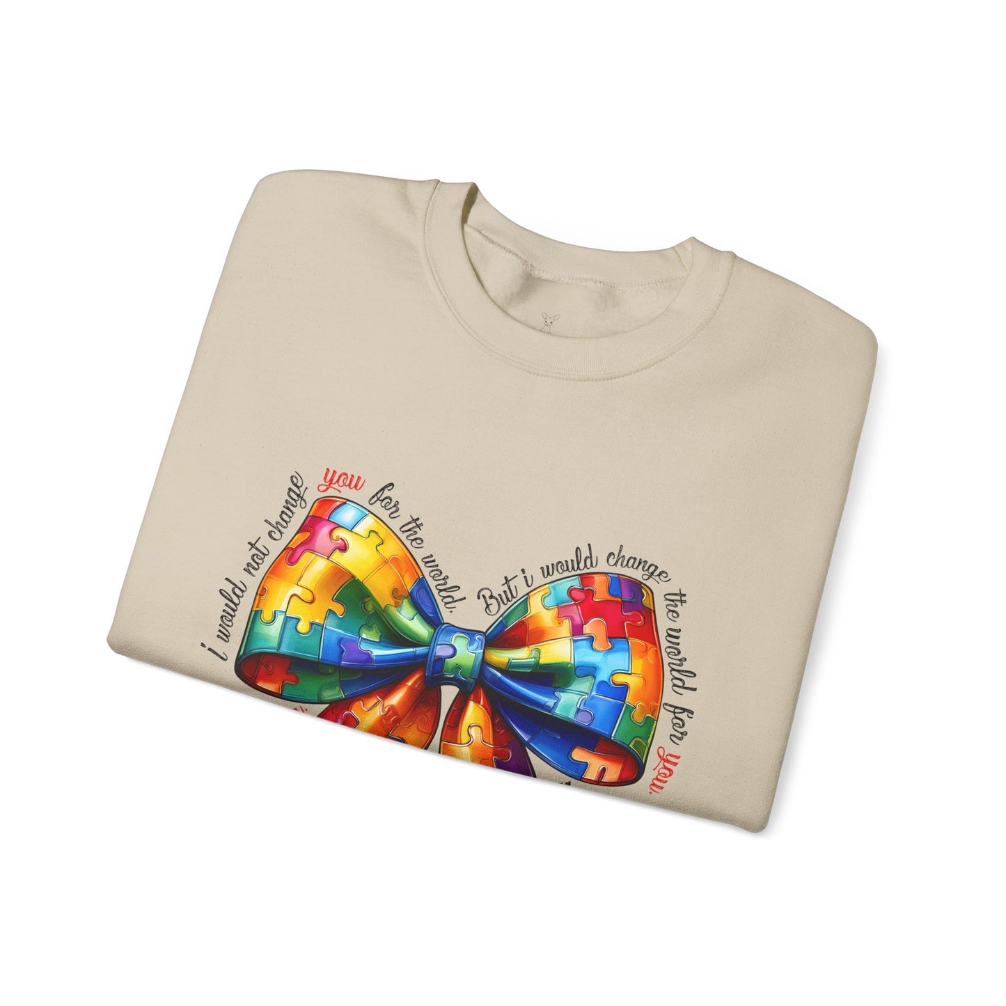 Colorful Puzzle Bow Sweatshirt - Autism Awareness Unisex Sweatshirt