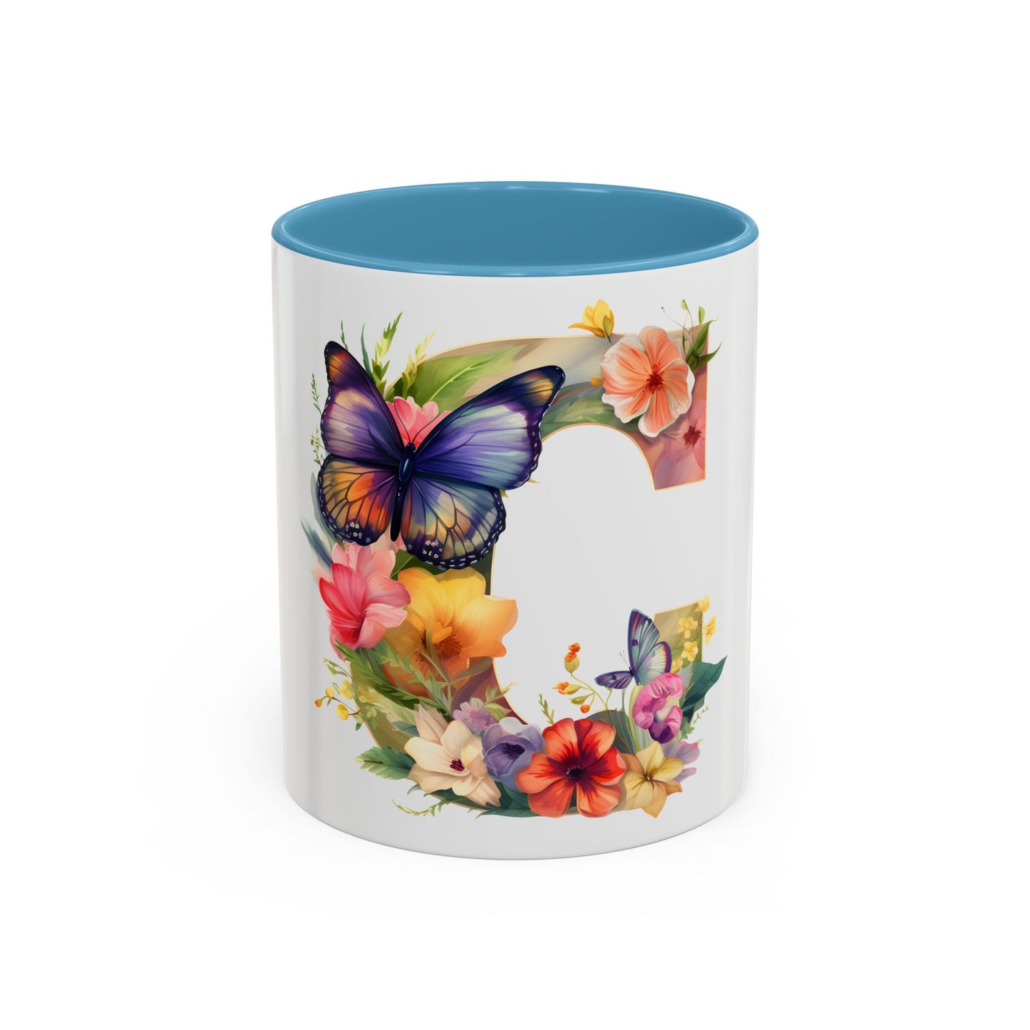 Floral Butterfly Initial Coffee Mug - Personalized 11/15oz Accent Mug