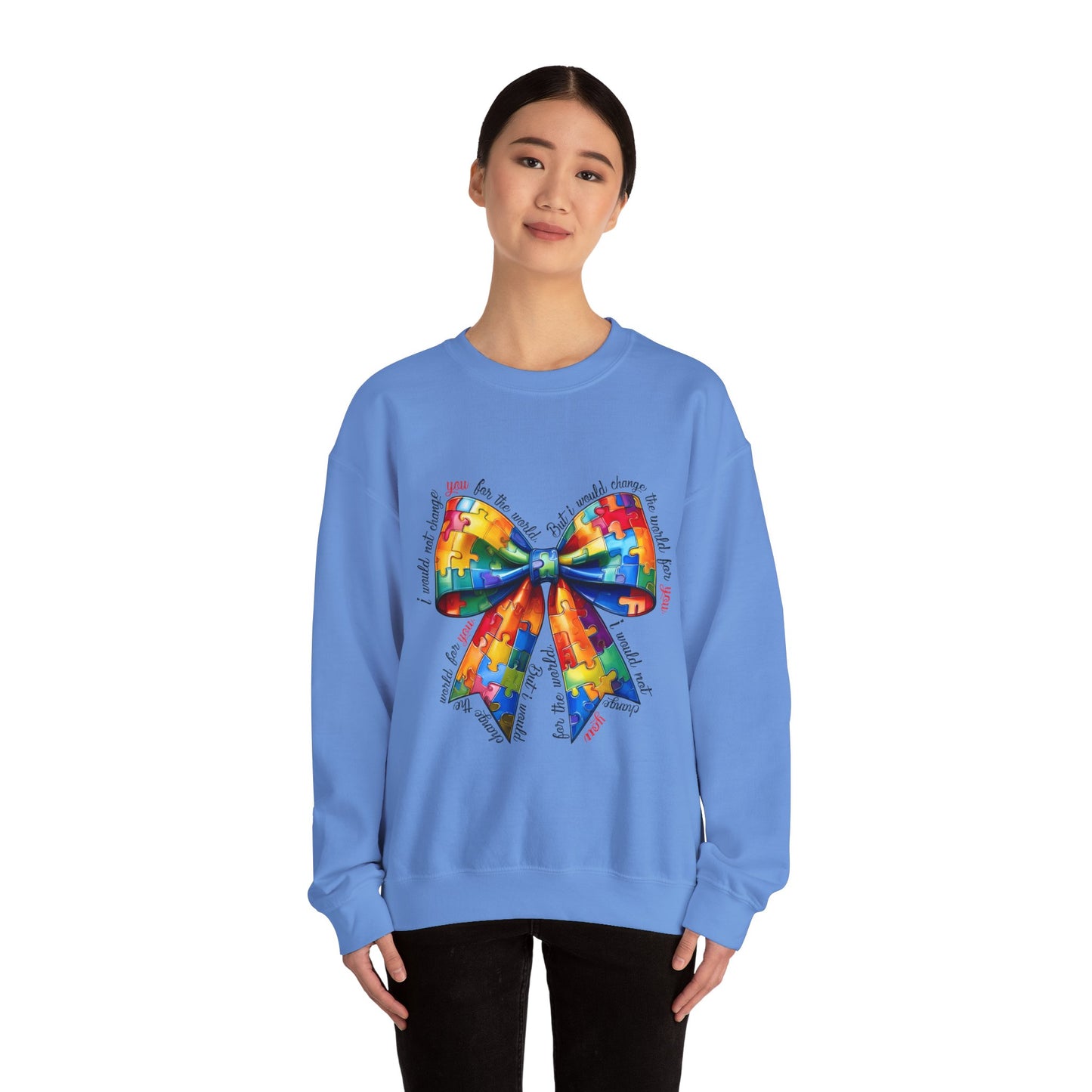 Colorful Puzzle Bow Sweatshirt - Autism Awareness Unisex Sweatshirt