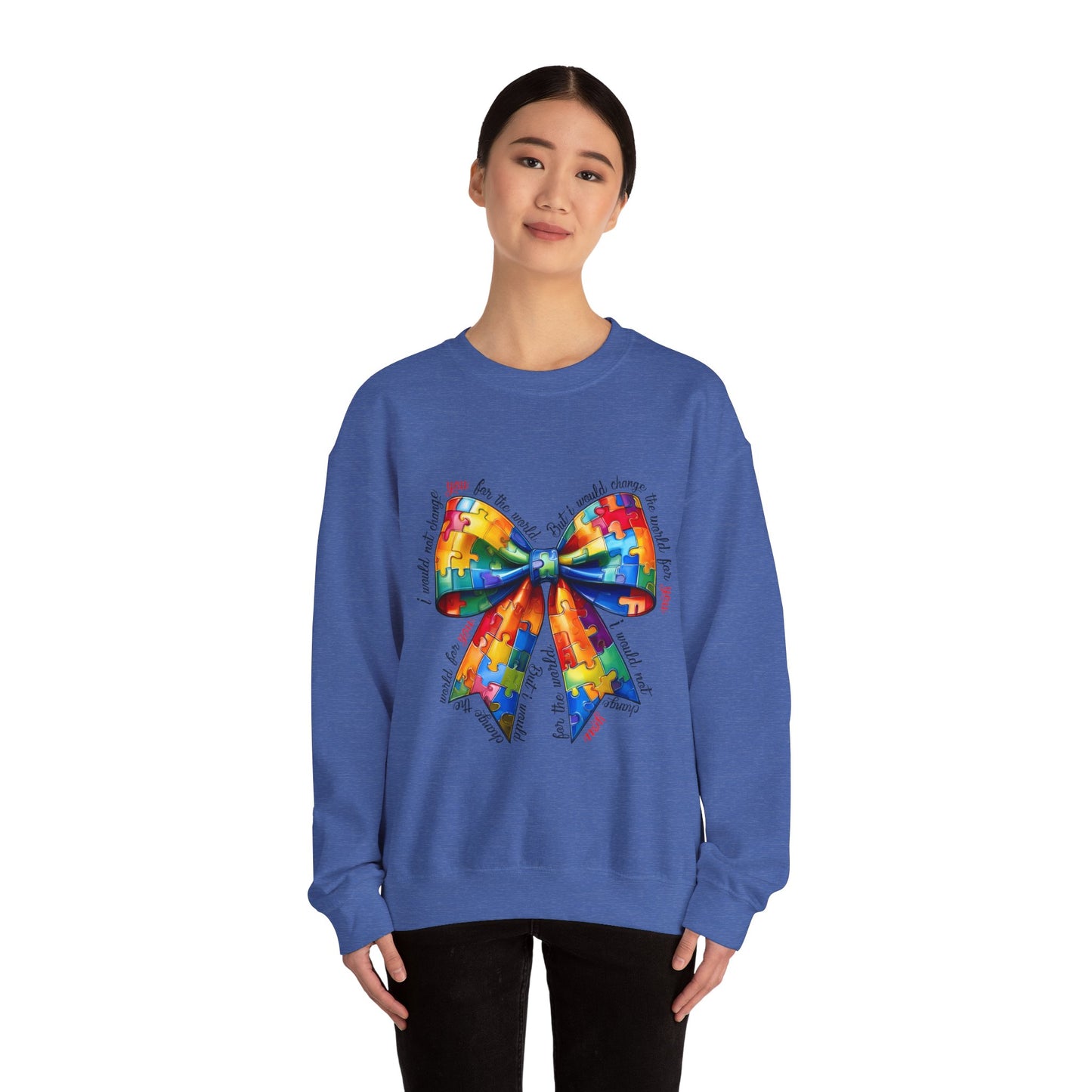 Colorful Puzzle Bow Sweatshirt - Autism Awareness Unisex Sweatshirt