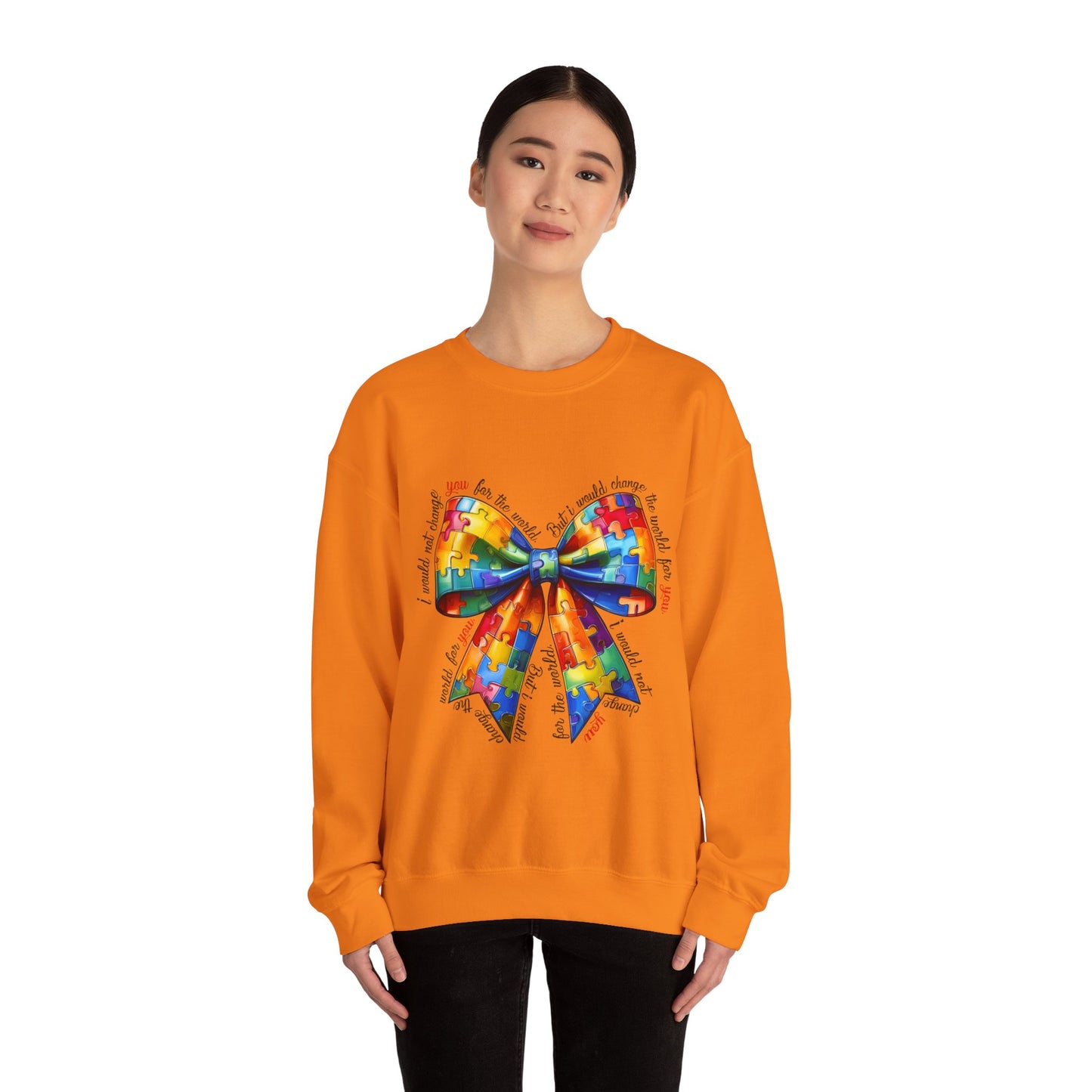 Colorful Puzzle Bow Sweatshirt - Autism Awareness Unisex Sweatshirt