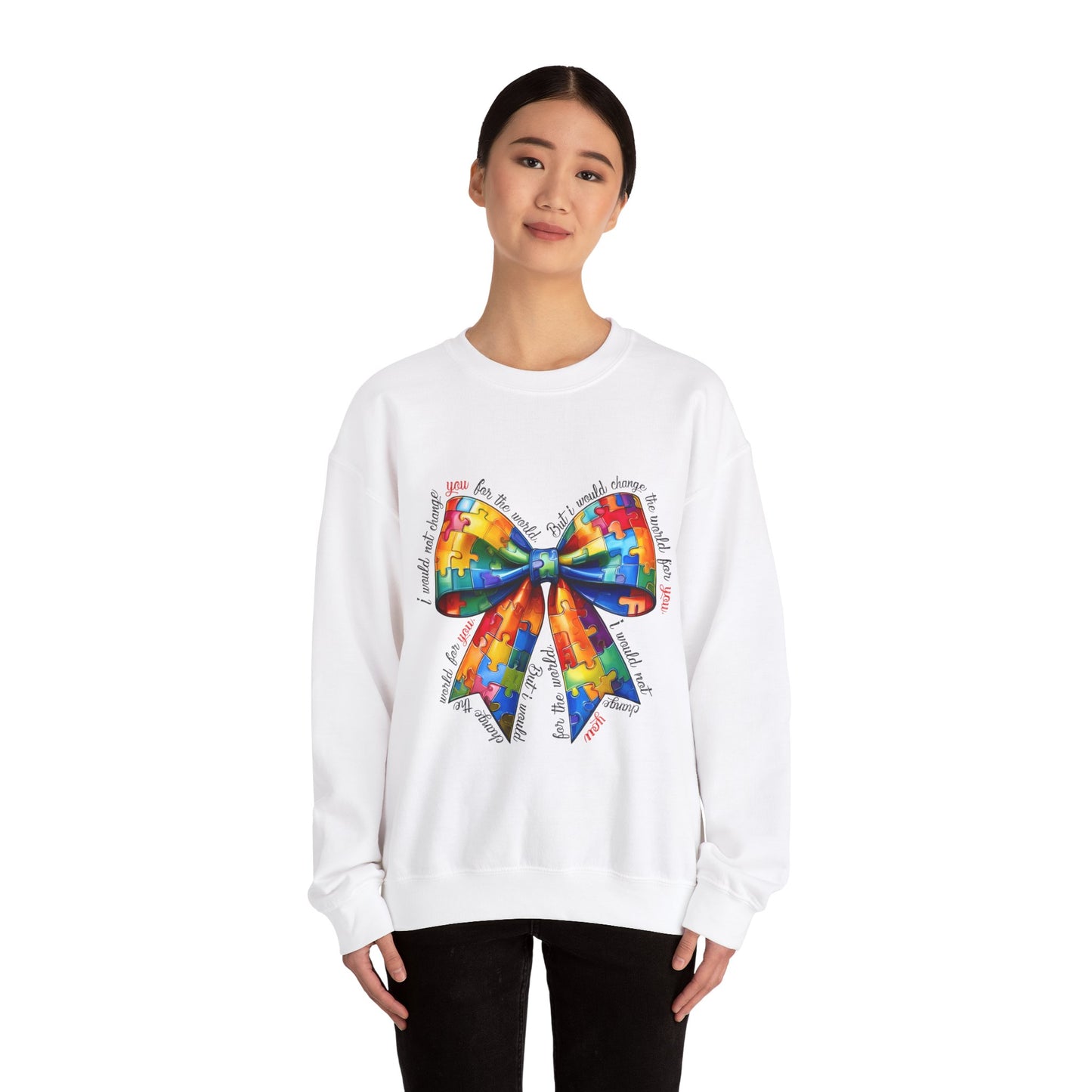 Colorful Puzzle Bow Sweatshirt - Autism Awareness Unisex Sweatshirt