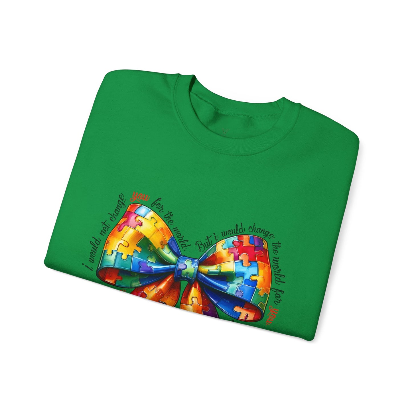 Colorful Puzzle Bow Sweatshirt - Autism Awareness Unisex Sweatshirt