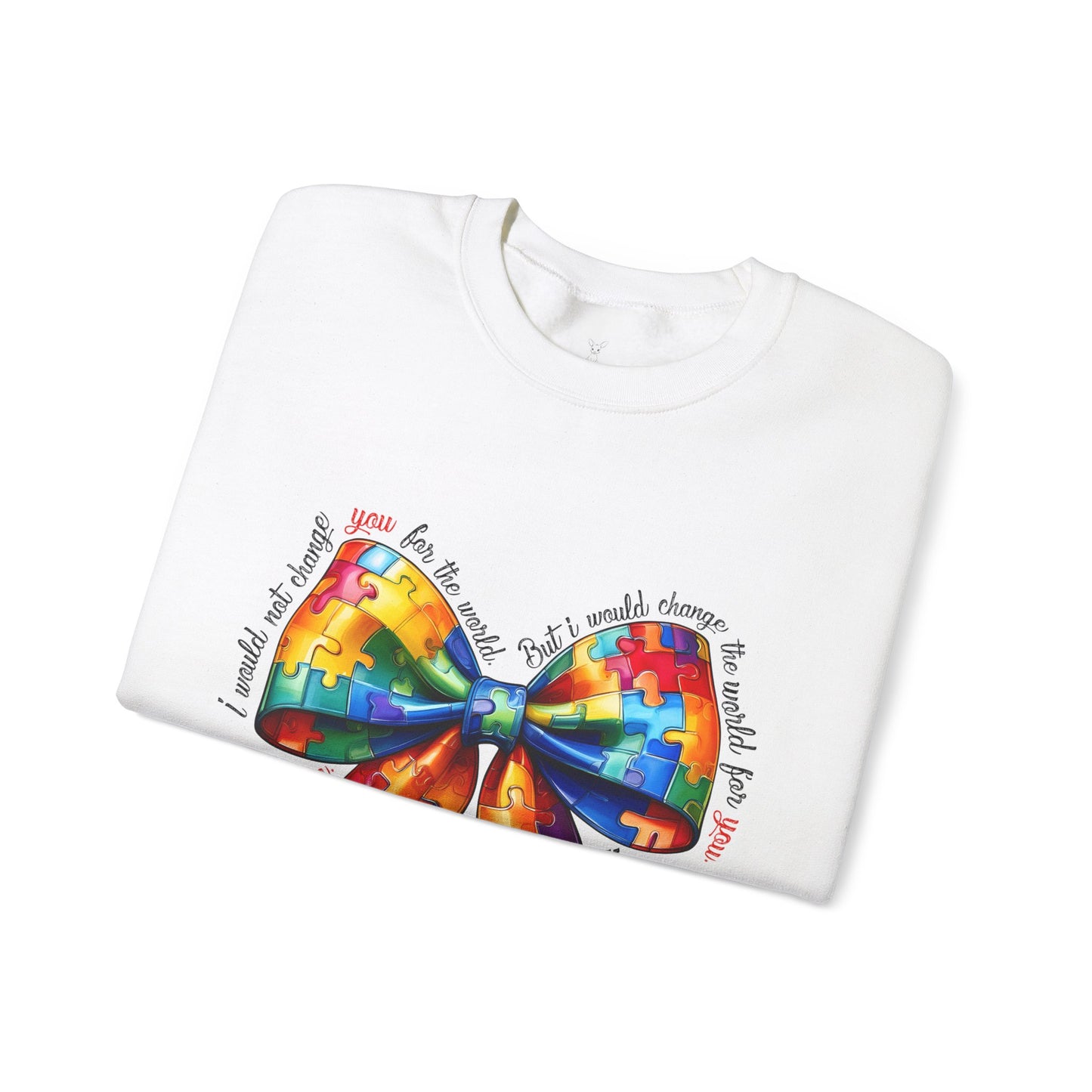 Colorful Puzzle Bow Sweatshirt - Autism Awareness Unisex Sweatshirt