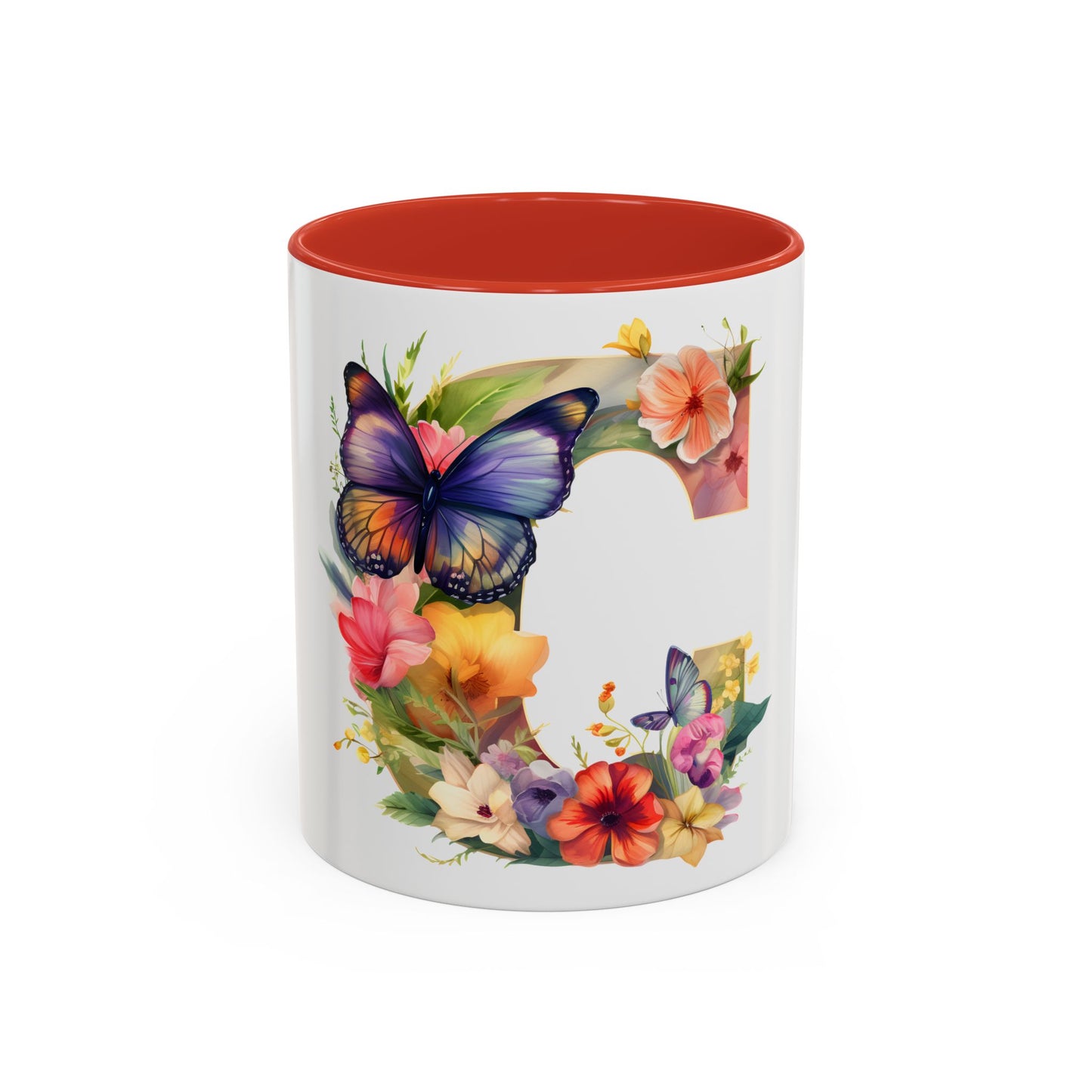 Floral Butterfly Initial Coffee Mug - Personalized 11/15oz Accent Mug