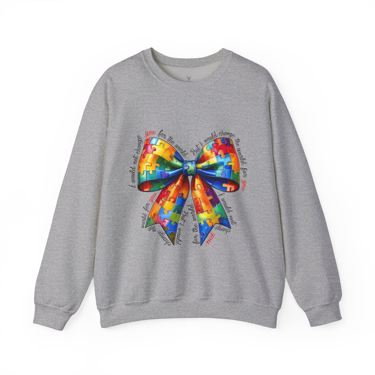 Colorful Puzzle Bow Sweatshirt - Autism Awareness Unisex Sweatshirt