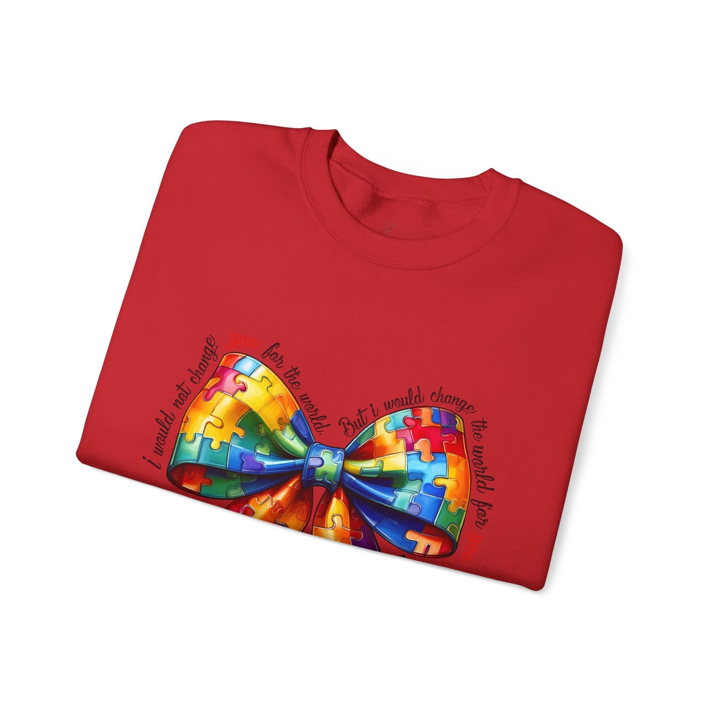 Colorful Puzzle Bow Sweatshirt - Autism Awareness Unisex Sweatshirt