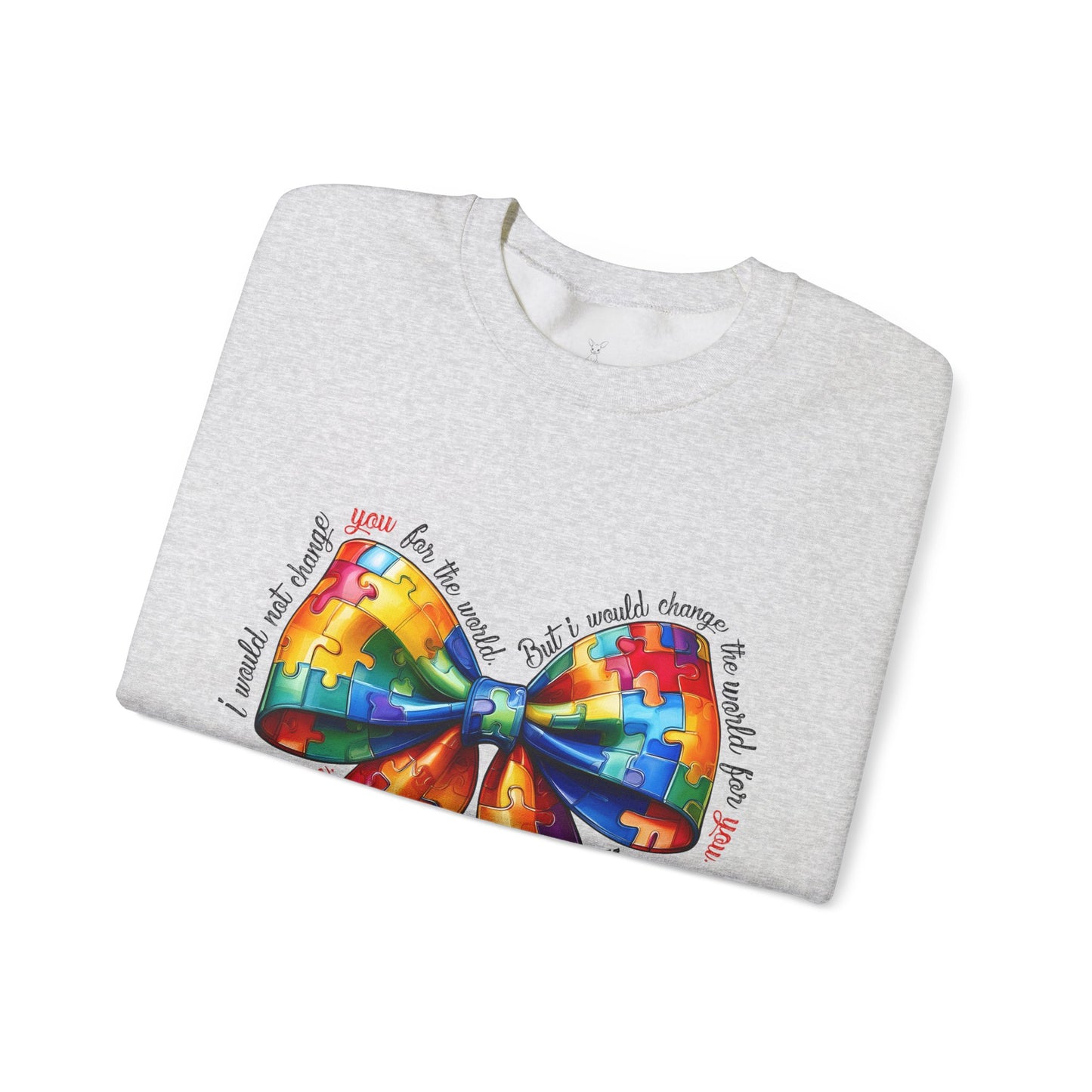 Colorful Puzzle Bow Sweatshirt - Autism Awareness Unisex Sweatshirt