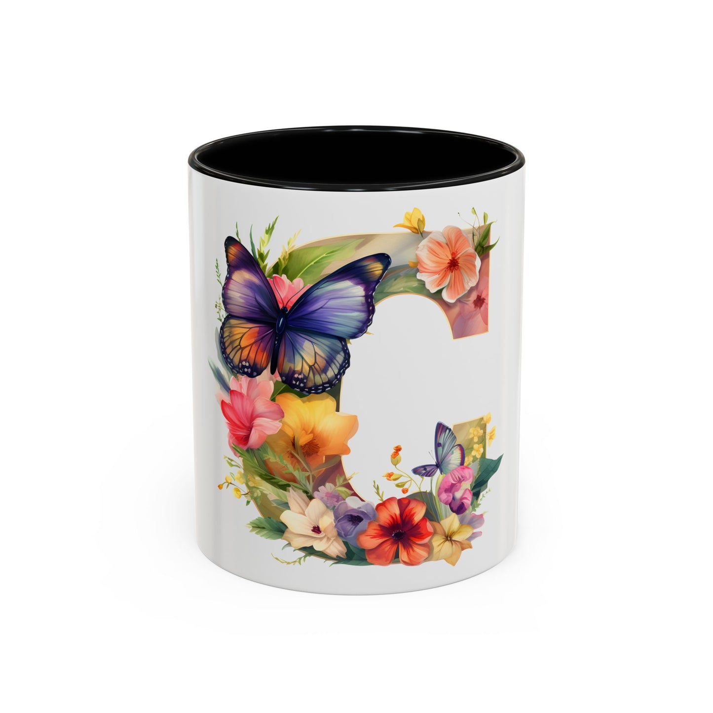 Floral Butterfly Initial Coffee Mug - Personalized 11/15oz Accent Mug