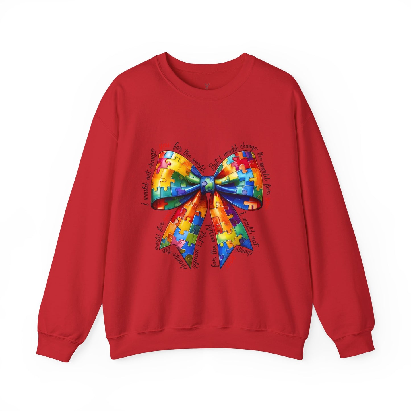 Colorful Puzzle Bow Sweatshirt - Autism Awareness Unisex Sweatshirt