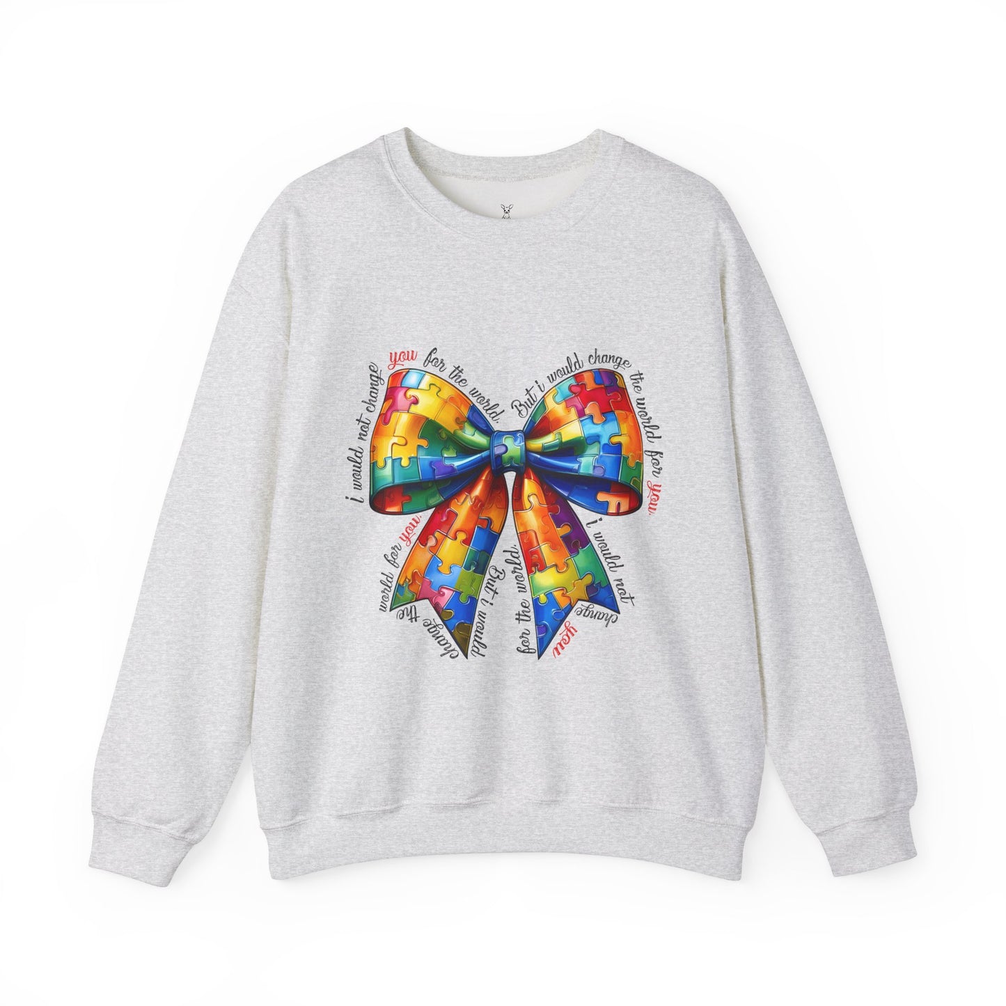 Colorful Puzzle Bow Sweatshirt - Autism Awareness Unisex Sweatshirt