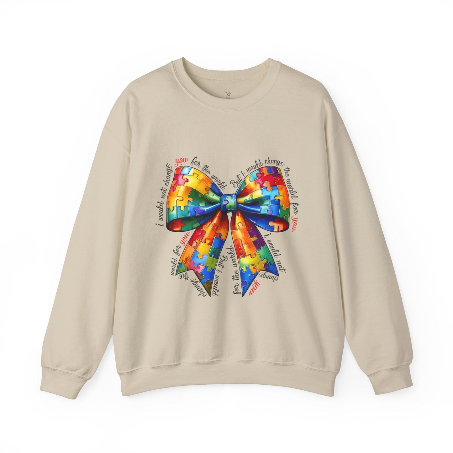 Colorful Puzzle Bow Sweatshirt - Autism Awareness Unisex Sweatshirt