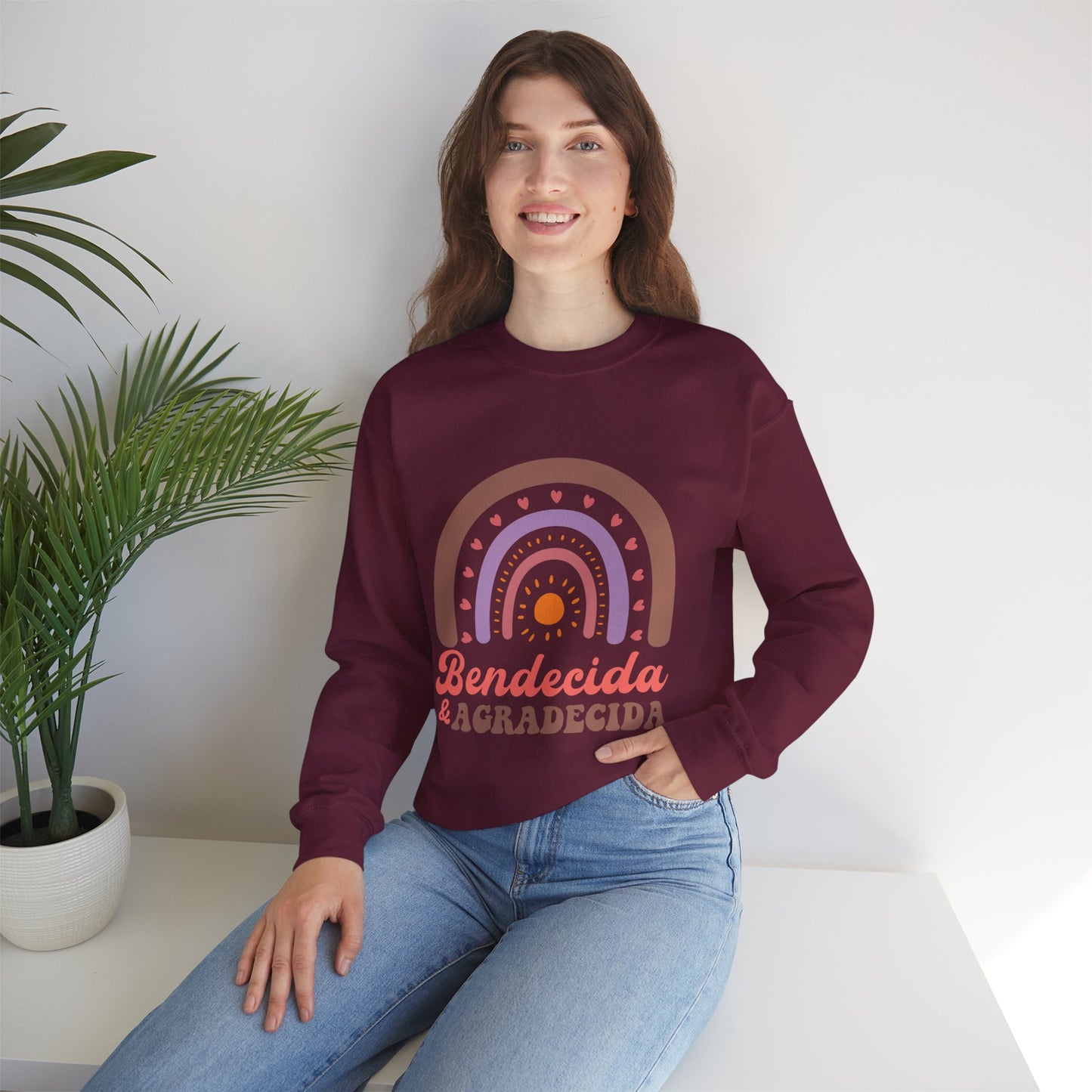 Bendecida & Agradecida Crewneck Sweatshirt - Cozy Unisex Sweater with Positive Vibes