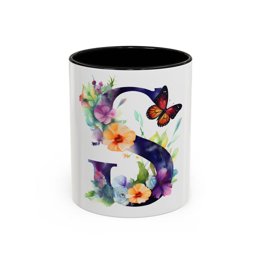 Personalized Floral Initial Accent Coffee Mug - Butterfly Design - Perfect Gift for Any Occasion