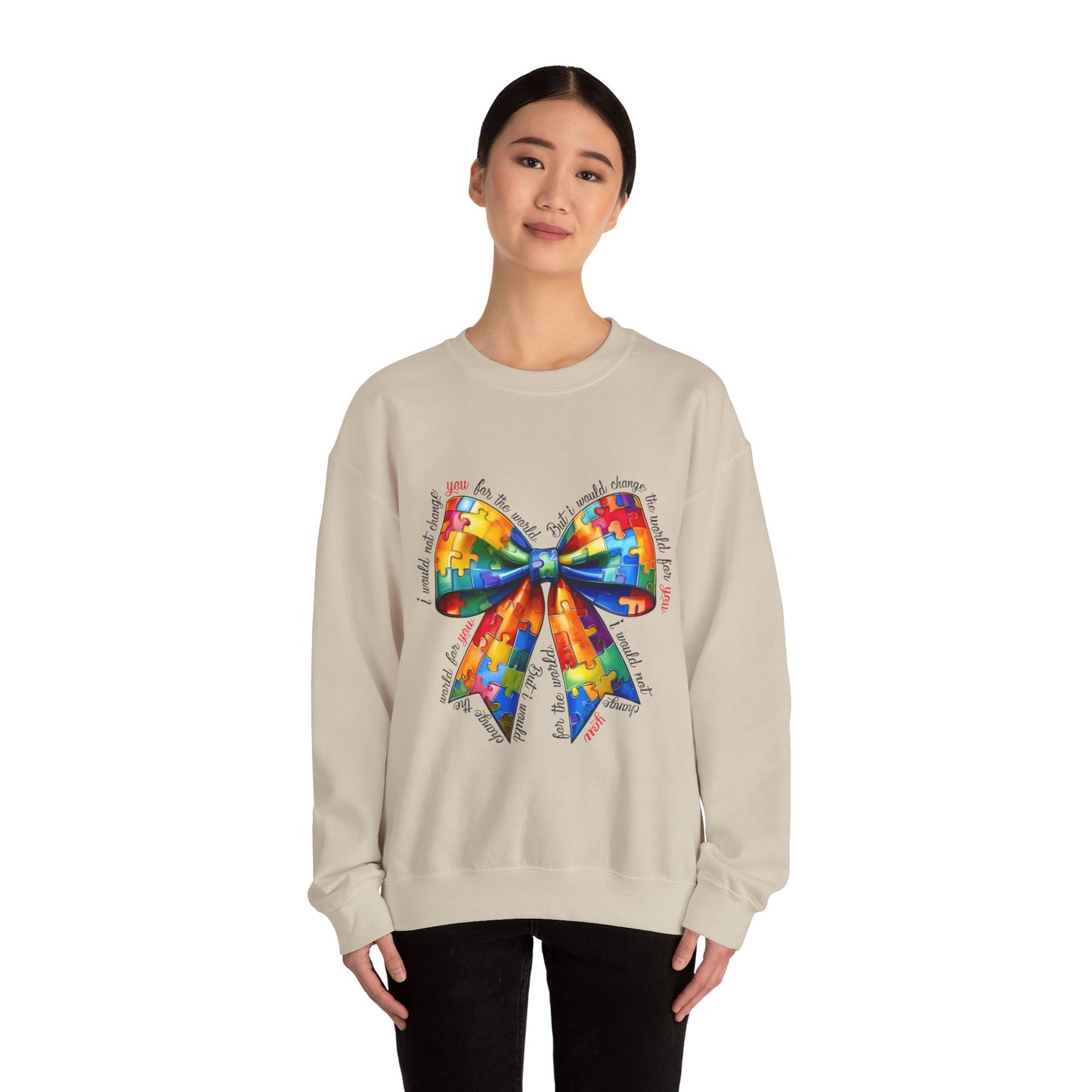 Colorful Puzzle Bow Sweatshirt - Autism Awareness Unisex Sweatshirt