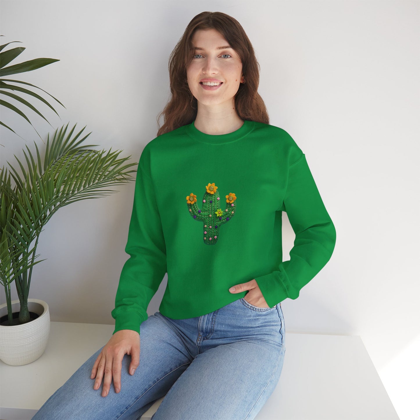 Cactus Vibes Unisex Crewneck Sweatshirt - Bright Orange Cozy Wear