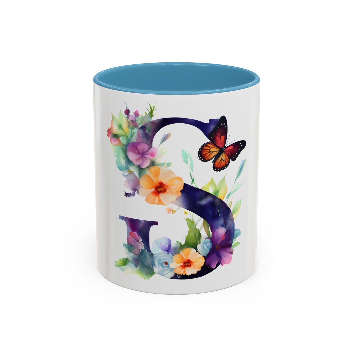 Personalized Floral Initial Accent Coffee Mug - Butterfly Design - Perfect Gift for Any Occasion