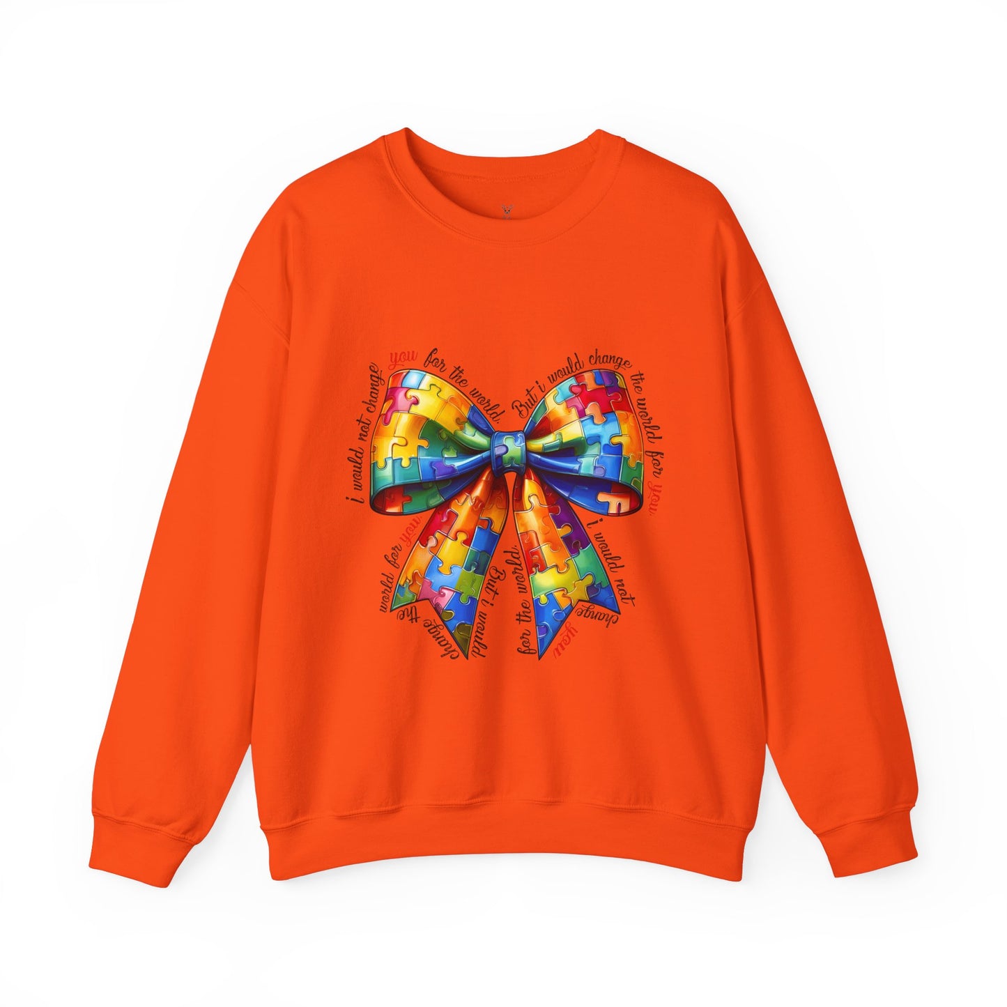 Colorful Puzzle Bow Sweatshirt - Autism Awareness Unisex Sweatshirt