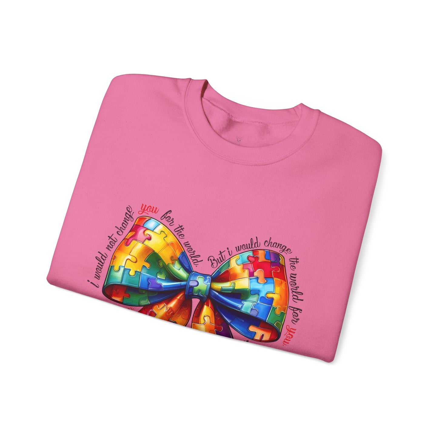 Colorful Puzzle Bow Sweatshirt - Autism Awareness Unisex Sweatshirt