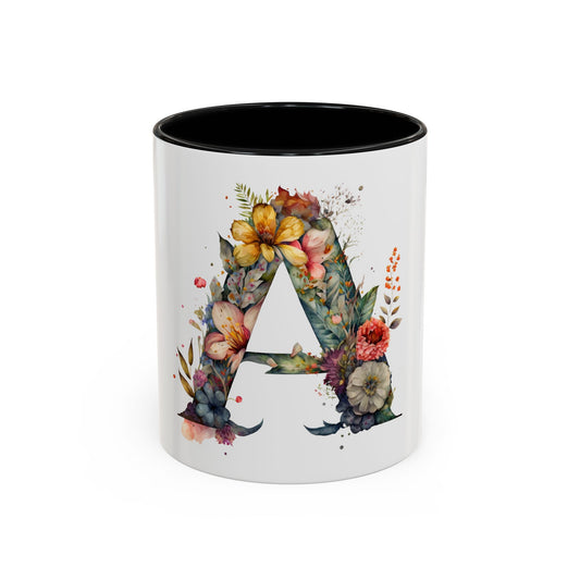 Personalized Floral Initial Coffee Mug - Custom 11/15oz Accent Mug for Gifts