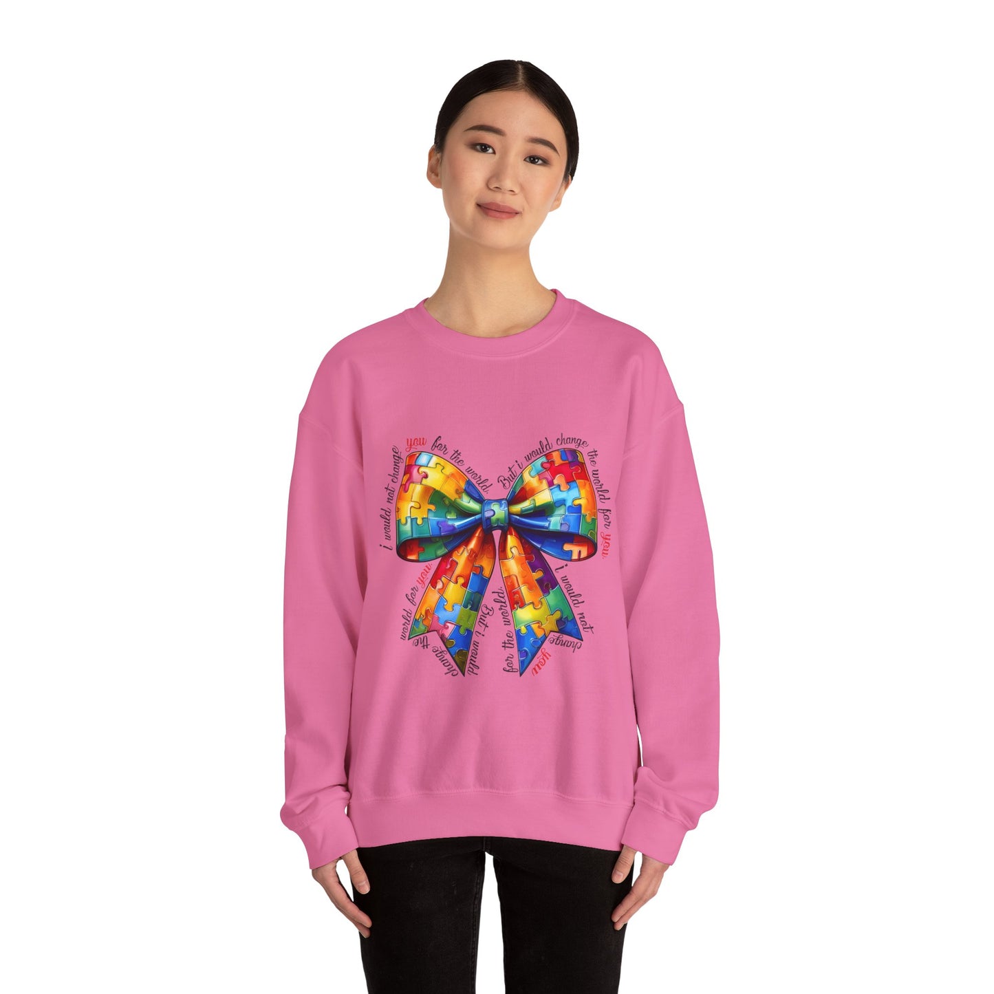 Colorful Puzzle Bow Sweatshirt - Autism Awareness Unisex Sweatshirt