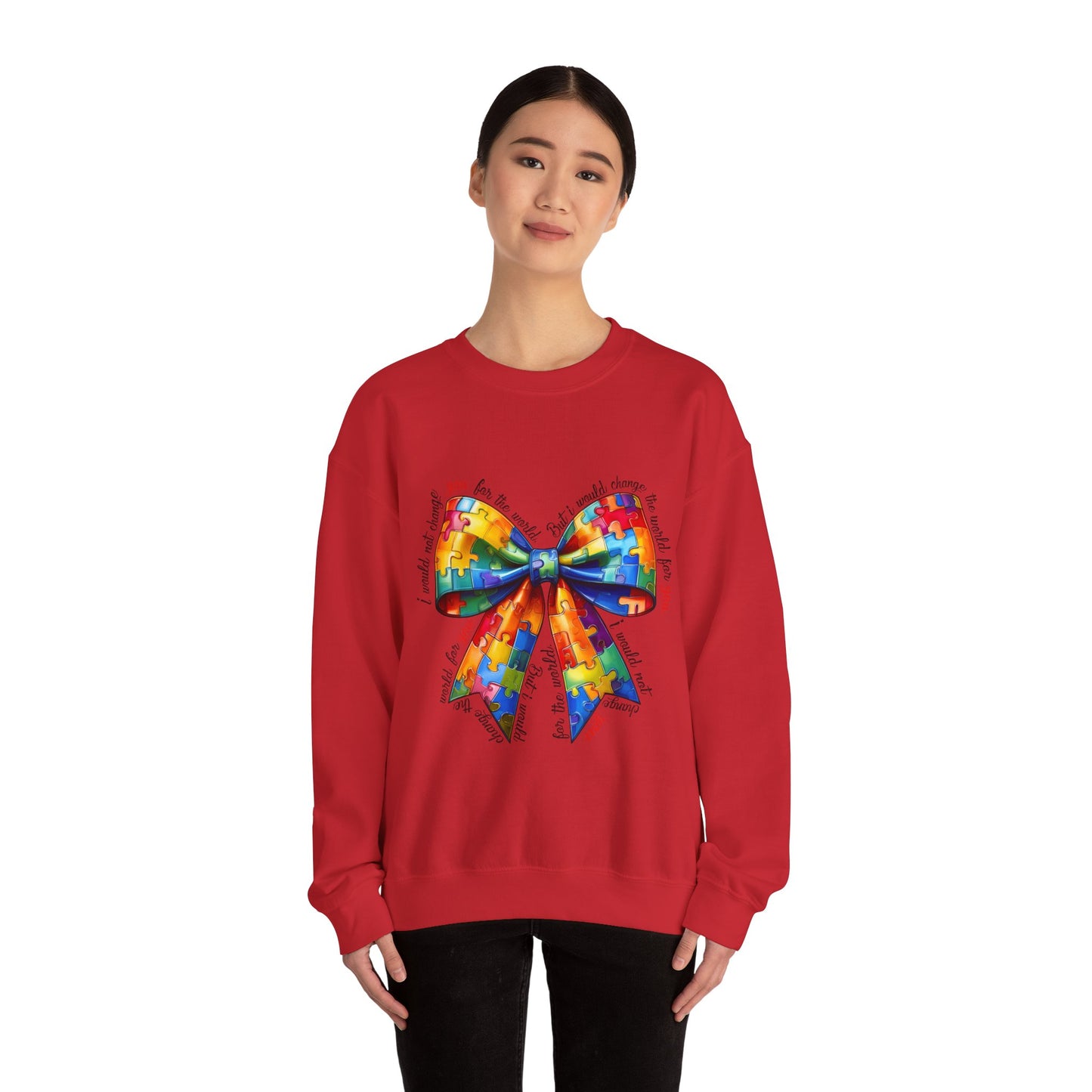 Colorful Puzzle Bow Sweatshirt - Autism Awareness Unisex Sweatshirt