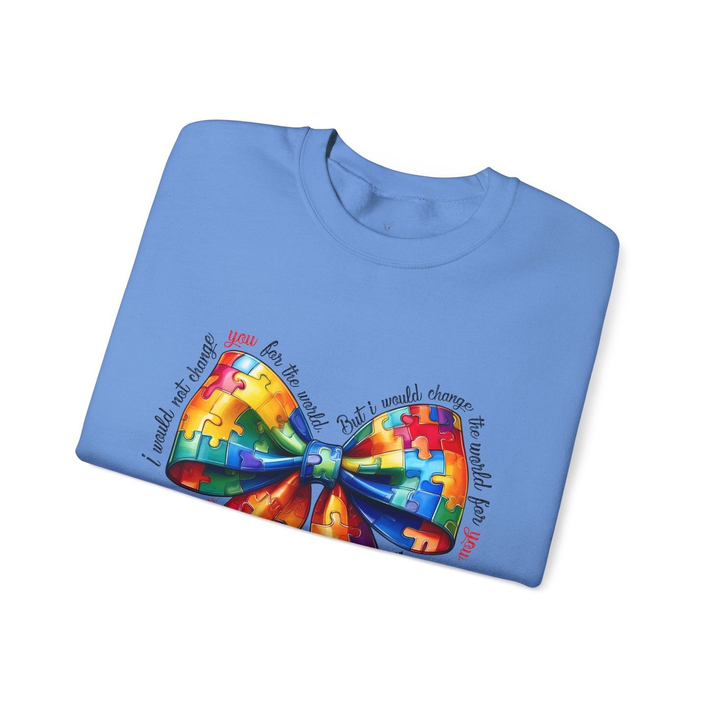 Colorful Puzzle Bow Sweatshirt - Autism Awareness Unisex Sweatshirt