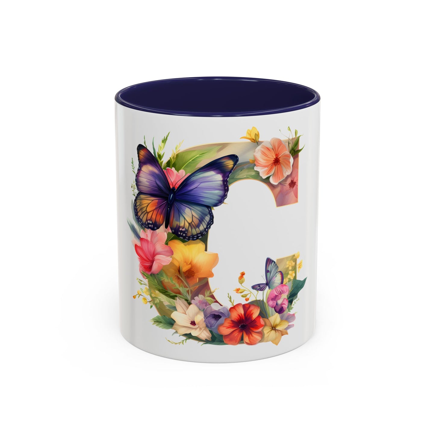 Floral Butterfly Initial Coffee Mug - Personalized 11/15oz Accent Mug