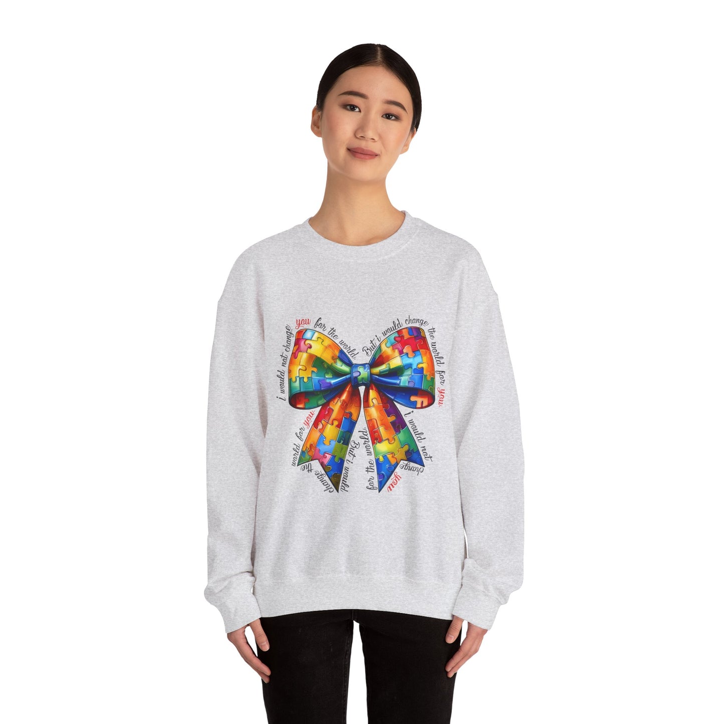 Colorful Puzzle Bow Sweatshirt - Autism Awareness Unisex Sweatshirt