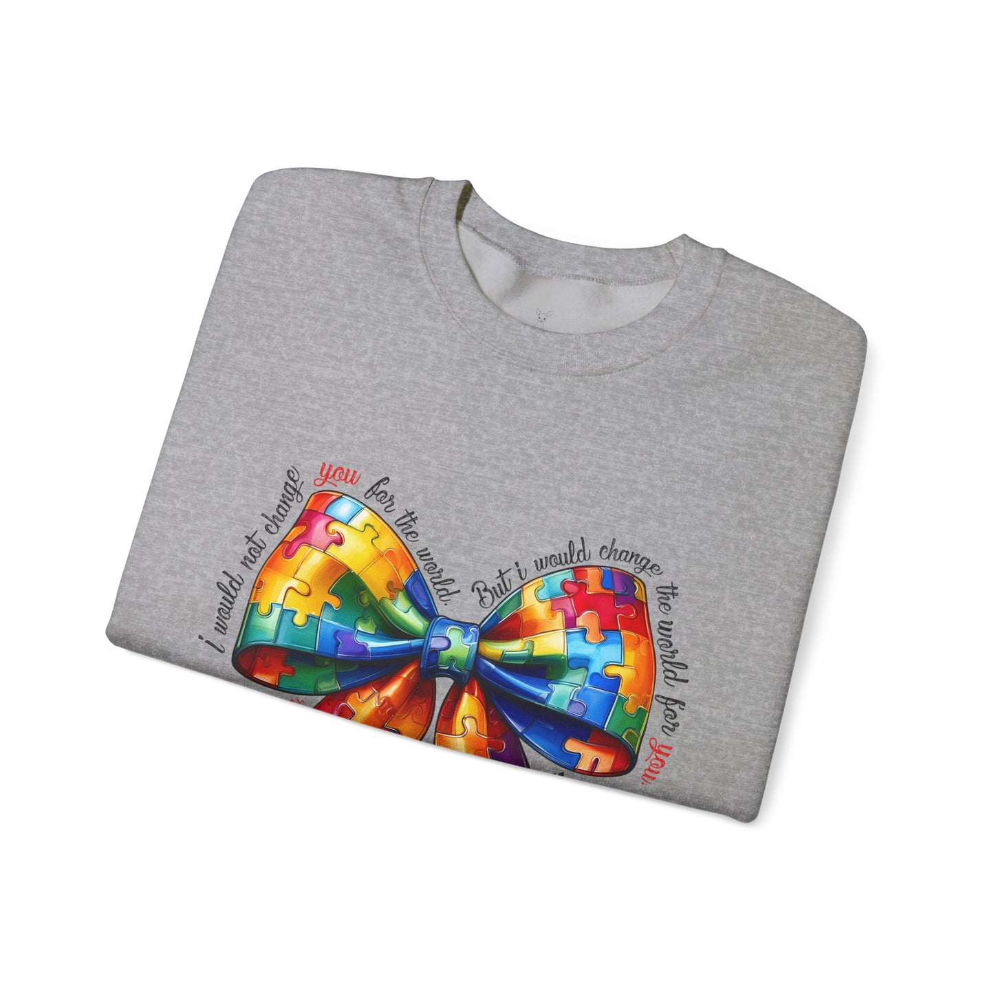 Colorful Puzzle Bow Sweatshirt - Autism Awareness Unisex Sweatshirt