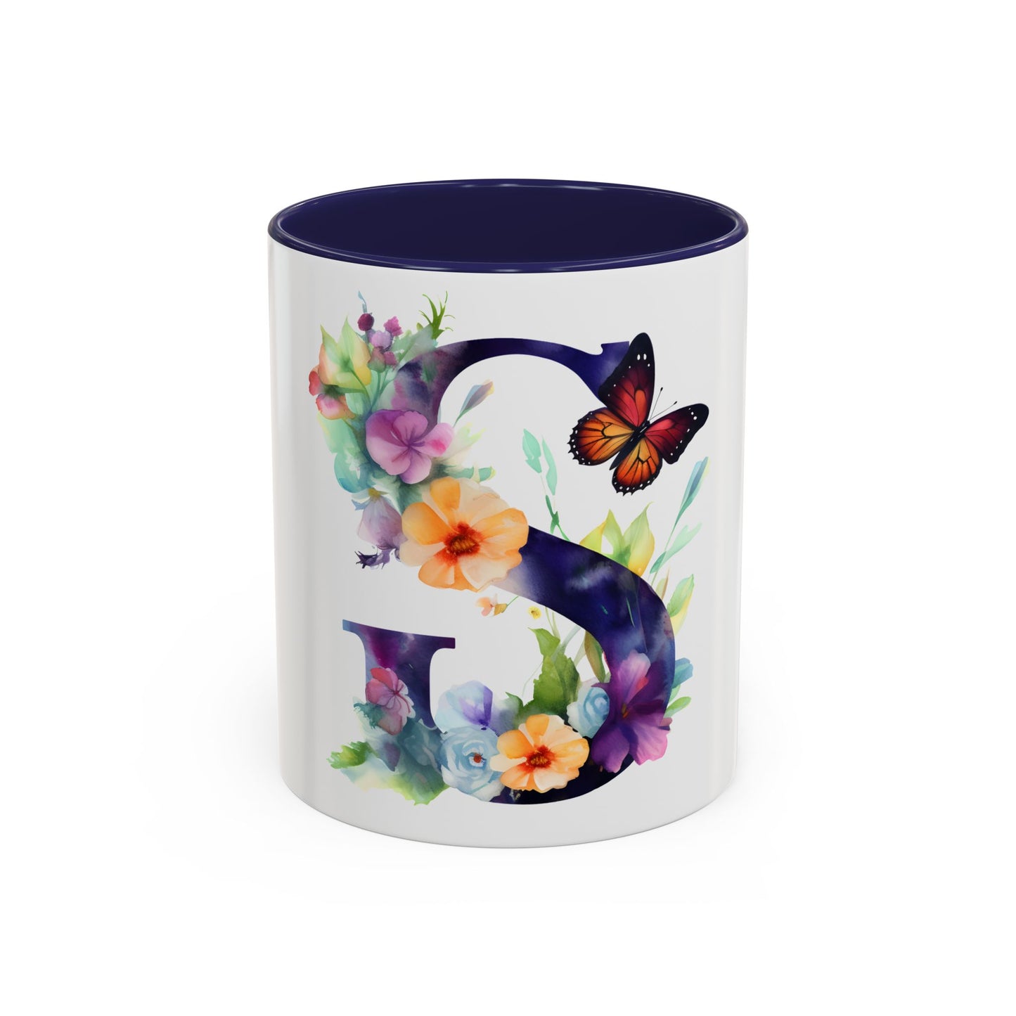 Personalized Floral Initial Accent Coffee Mug - Butterfly Design - Perfect Gift for Any Occasion