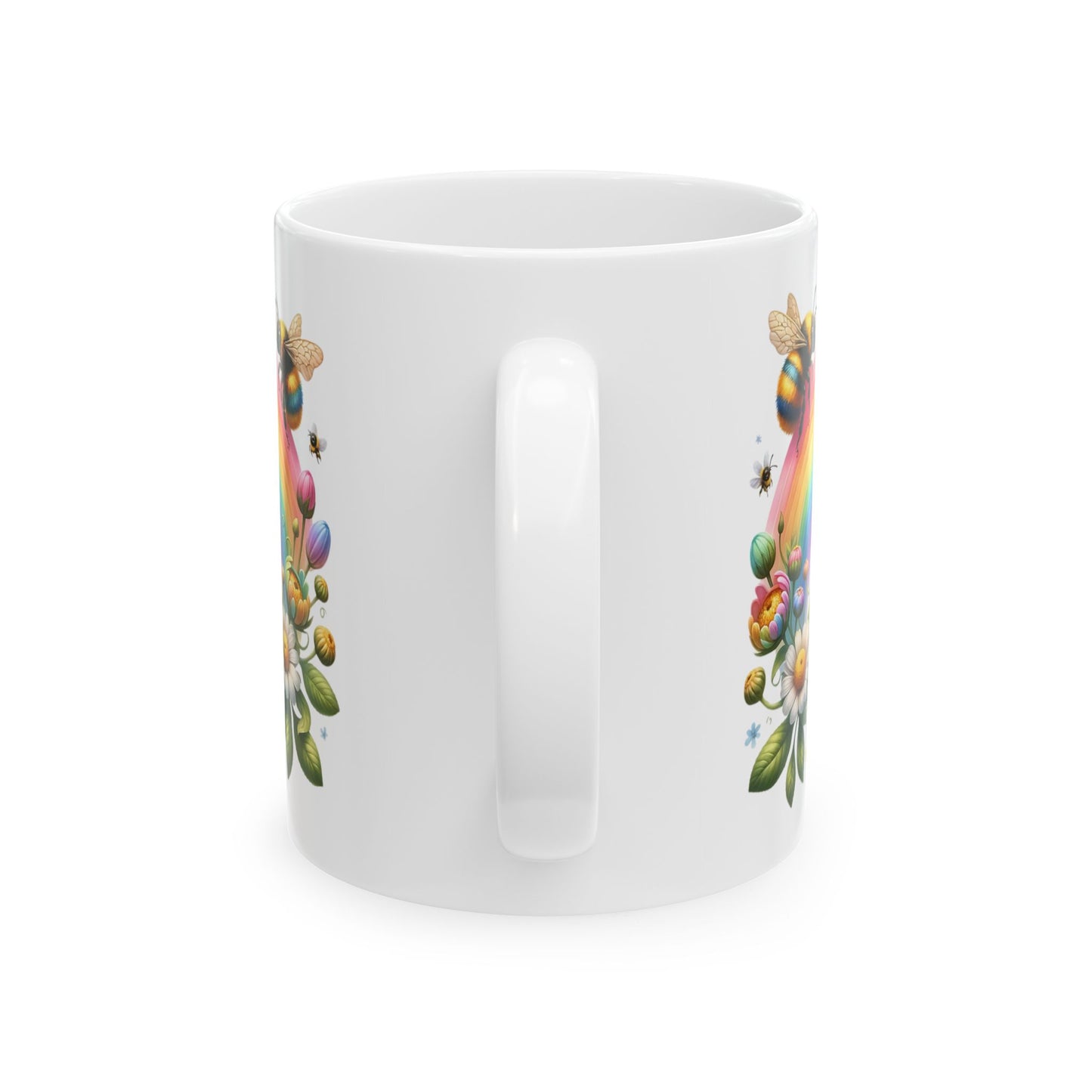 Thank You Rainbow Bee Ceramic Mug - Colorful Floral Design (11oz, 15oz)