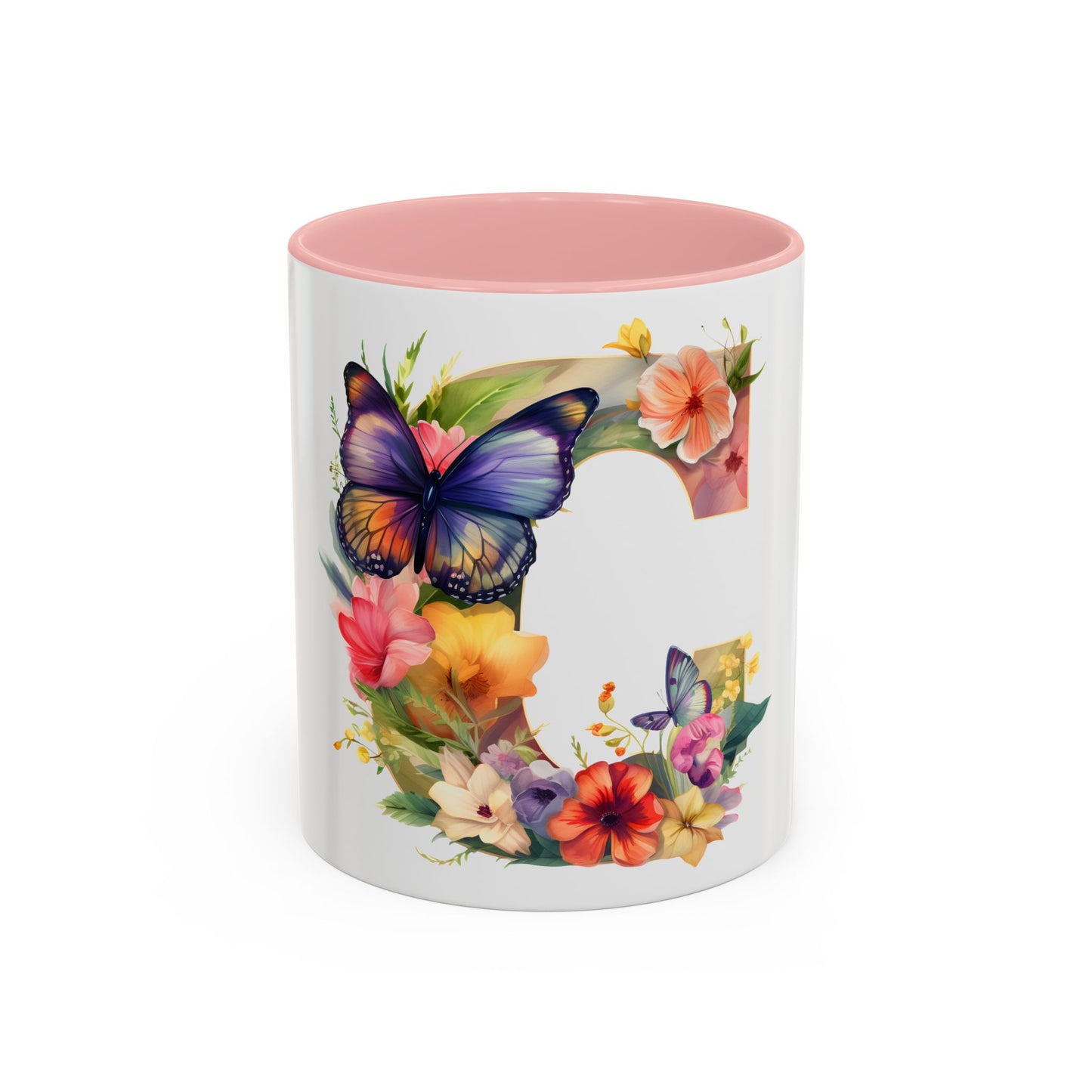 Floral Butterfly Initial Coffee Mug - Personalized 11/15oz Accent Mug