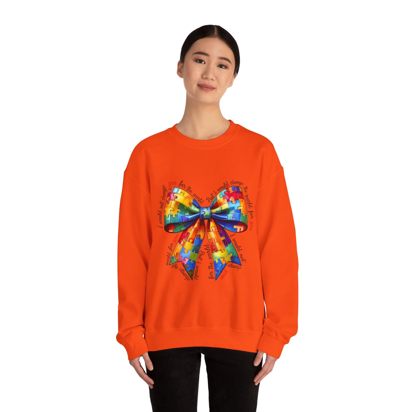 Colorful Puzzle Bow Sweatshirt - Autism Awareness Unisex Sweatshirt