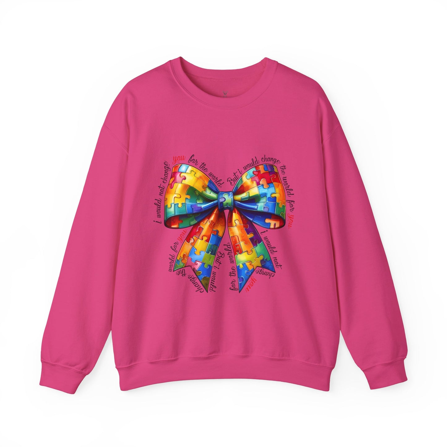 Colorful Puzzle Bow Sweatshirt - Autism Awareness Unisex Sweatshirt