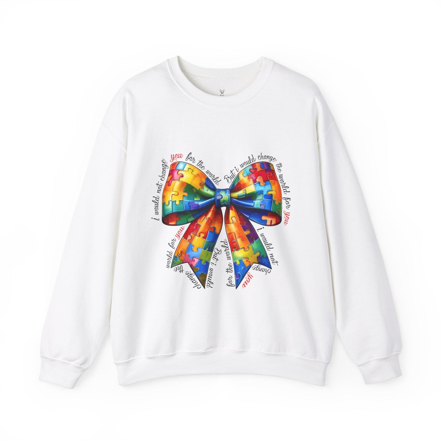 Colorful Puzzle Bow Sweatshirt - Autism Awareness Unisex Sweatshirt