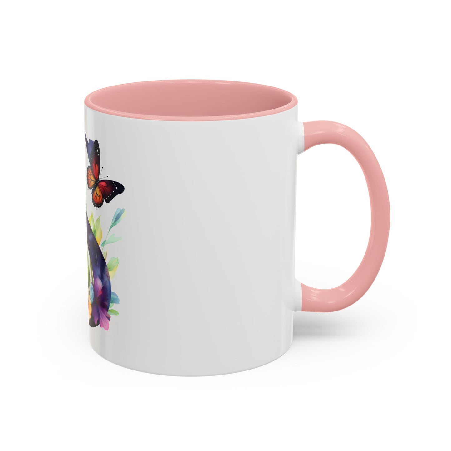 Personalized Floral Initial Accent Coffee Mug - Butterfly Design - Perfect Gift for Any Occasion