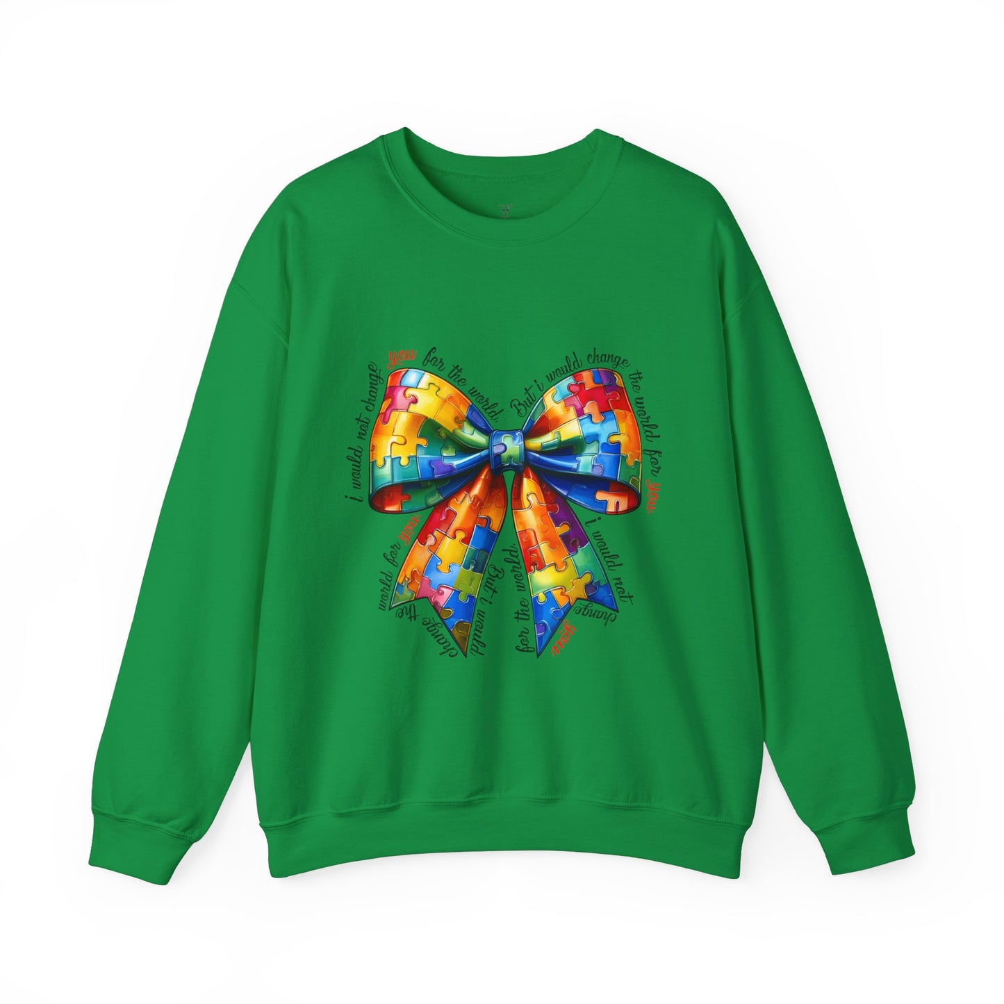 Colorful Puzzle Bow Sweatshirt - Autism Awareness Unisex Sweatshirt