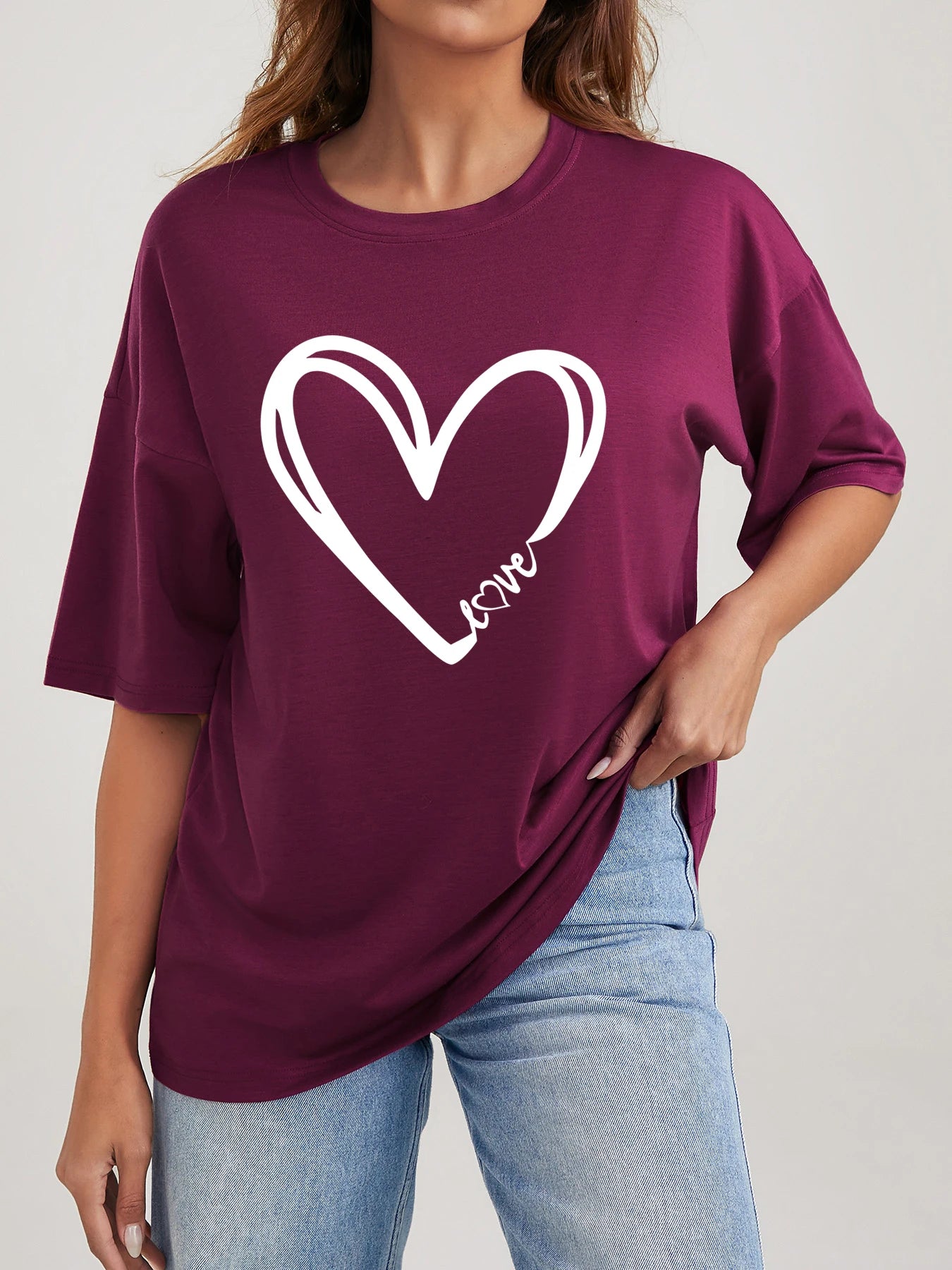 Plus Size Heart Design Printed Women's Casual Top