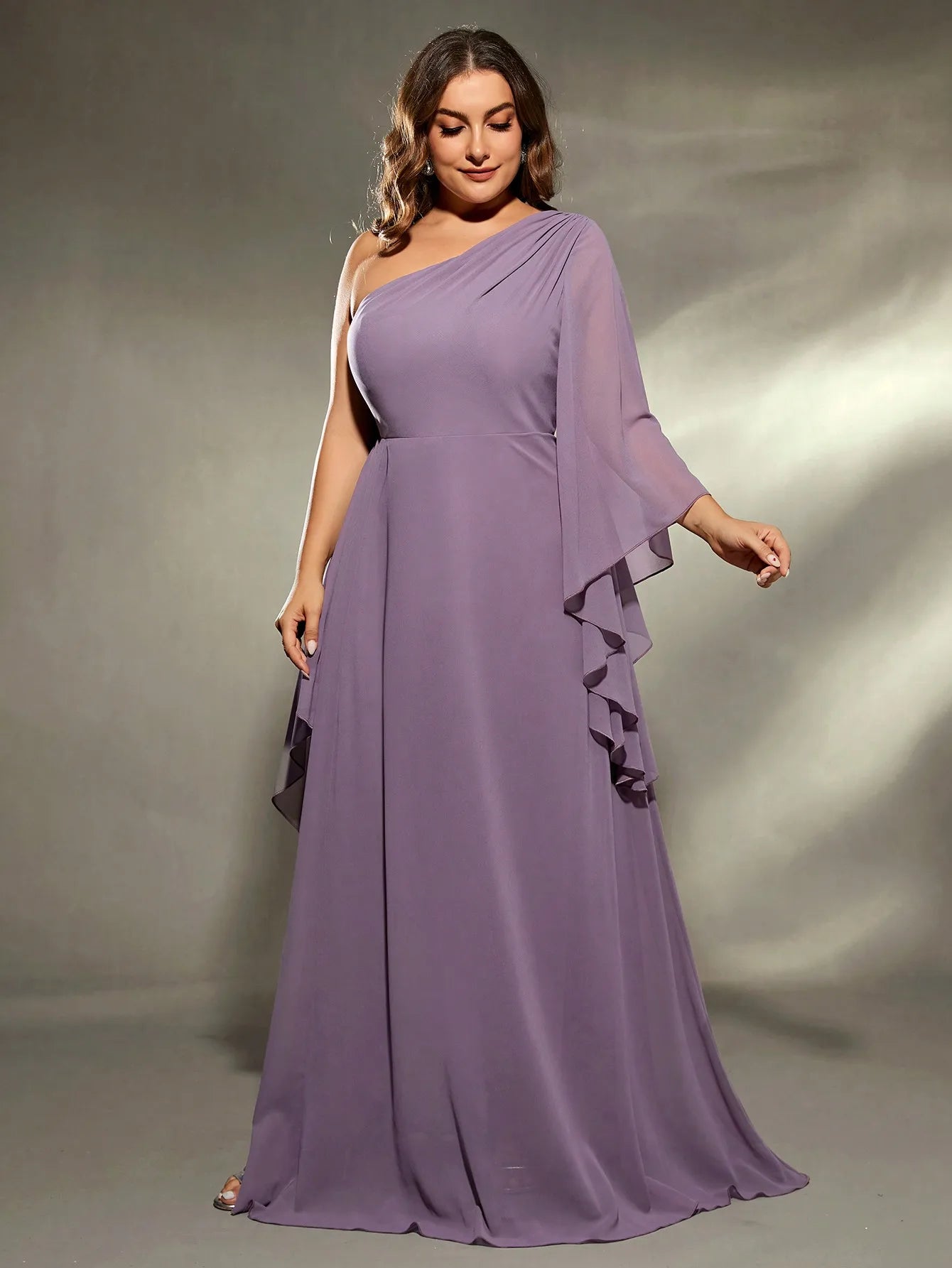 Plus size One shoulder long sleeve Dress