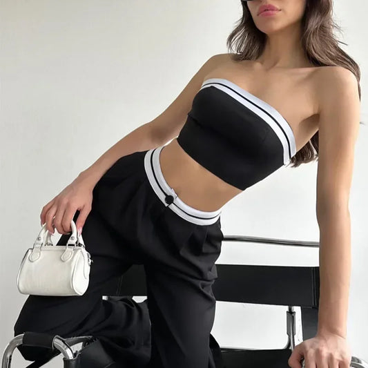 Sports Vest Top Top Spell Color High-waisted Wide-leg Trousers Casual Two-piece Set