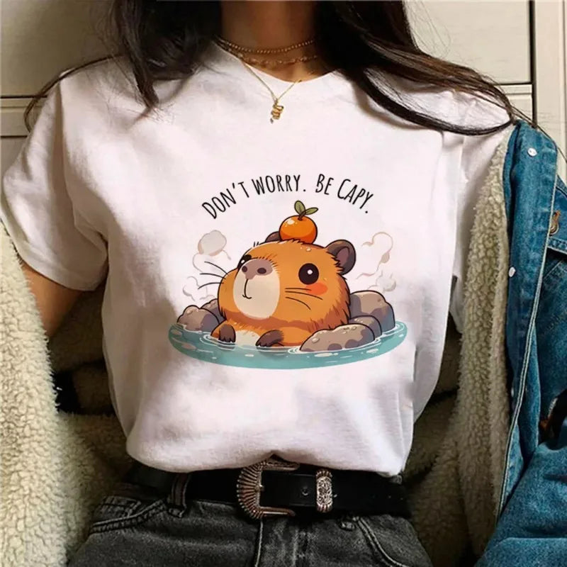 Capy Printed T-shirt Cute Animal T-shirt  Casual