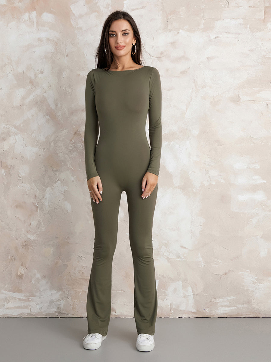 Long Sleeve Flare Jumpsuit Backless