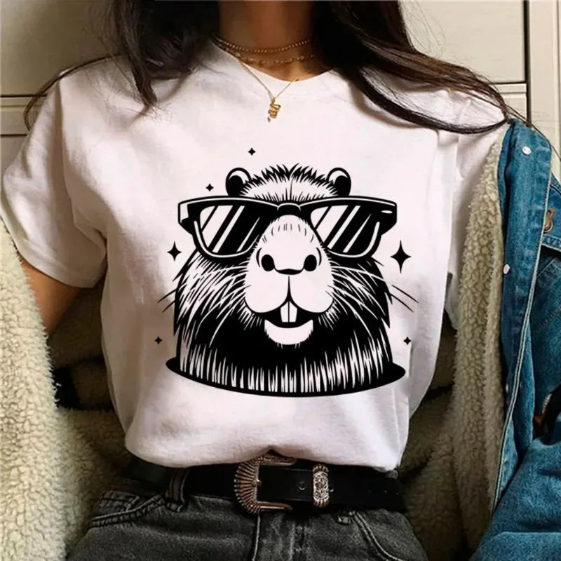 Capy Printed T-shirt Cute Animal T-shirt  Casual