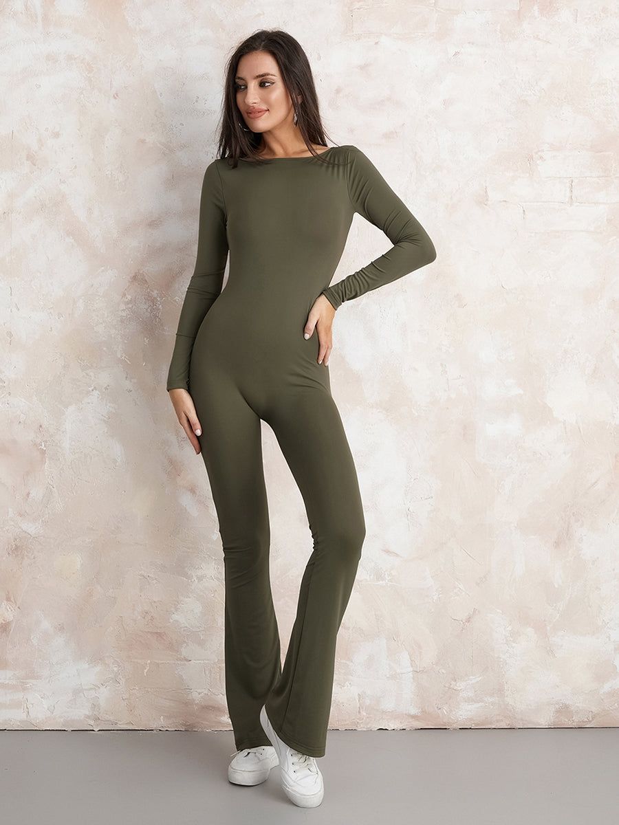 Long Sleeve Flare Jumpsuit Backless