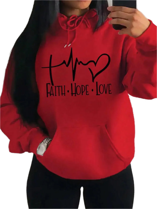 Faith Hope Love Letter Graphic Women Hoodie Street Casual