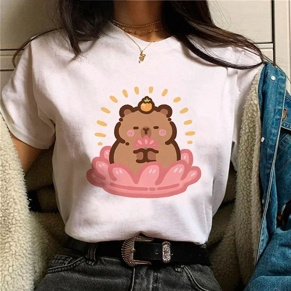 Capy Printed T-shirt Cute Animal T-shirt  Casual